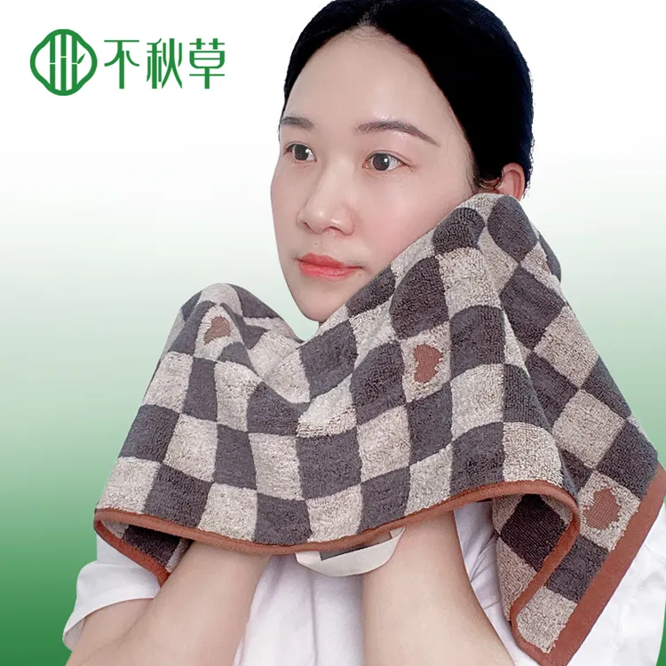 不秋草爱心格子竹纤维毛巾中号洗脸竹棉儿童成人通用超柔吸水A类