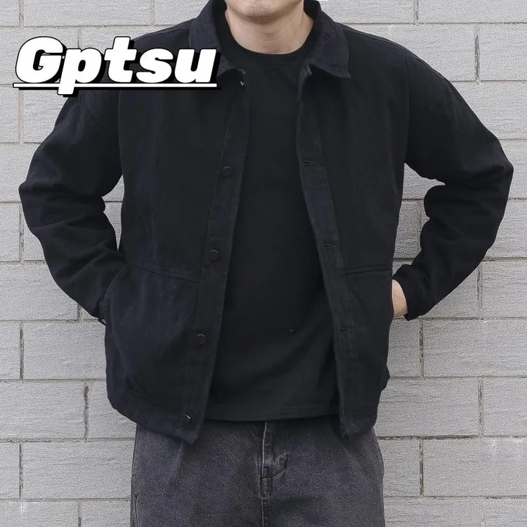 GPTSu日系复古潮牌春秋季牛仔外套男士黑色潮流帅气宽松工装夹克