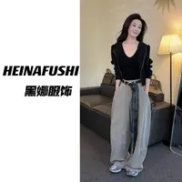 HEINA【时髦速成】美式廓形复古弯刀裤8502