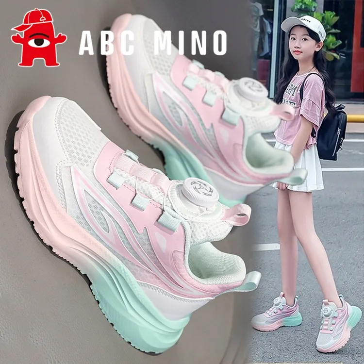 ABC MINO女童鞋子夏季透气网面休闲儿童运动鞋中大童超轻软底跑鞋