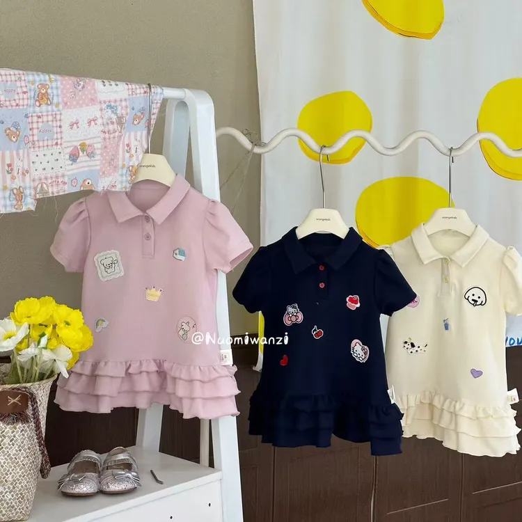 丸子十【现货】儿童夏季学院风贴标皱边下摆polo裙（夏款）WZJ-23040