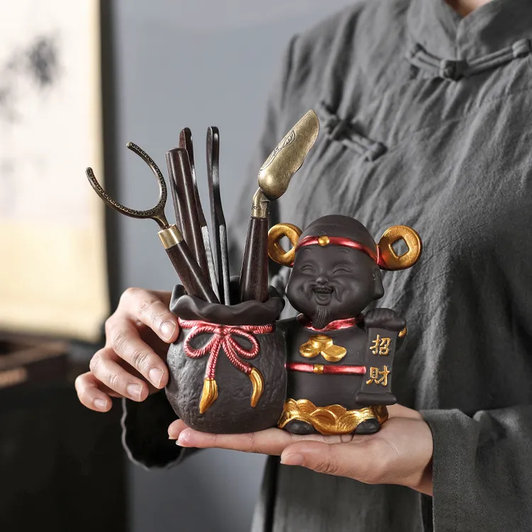 高档茶刀紫砂六君子黑檀木配件茶道零配家用陶瓷功夫茶具茶艺摆件