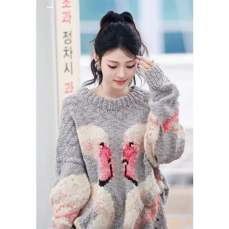 【田中杏奈同款】时尚设计感圆领针织衫女氛围感百搭宽松中长款毛衣