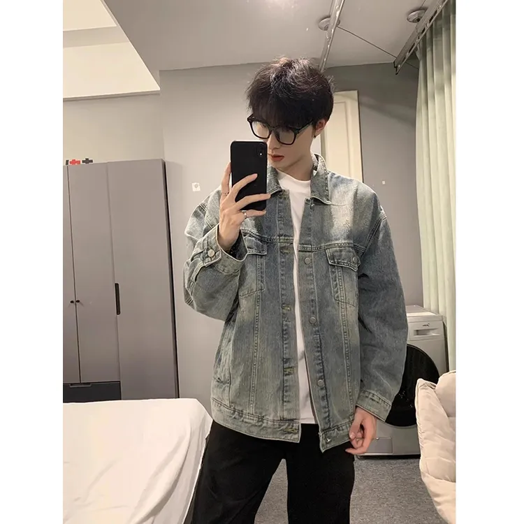 vintage复古男士牛仔外套春秋季休闲百搭上衣cityboy痞帅翻领夹克