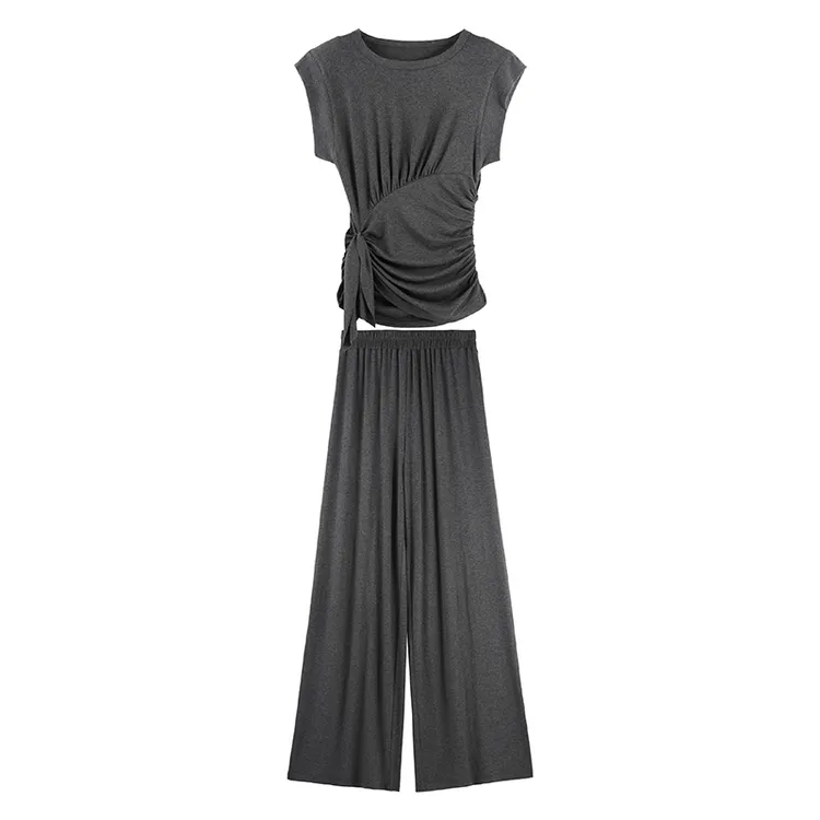 【K姐专属】温柔风套装夏装韩系设计褶皱绑带无袖收腰SHBZC641316