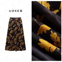 AOSER松紧腰复古碎花女装H型厚款直筒百搭时尚半身长裙6998