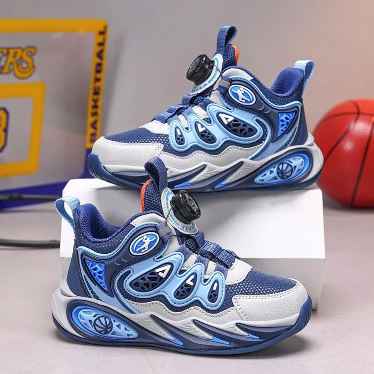 秋季儿童篮球鞋防水皮面透气网布男童跑步鞋中大童软底女童运动鞋
