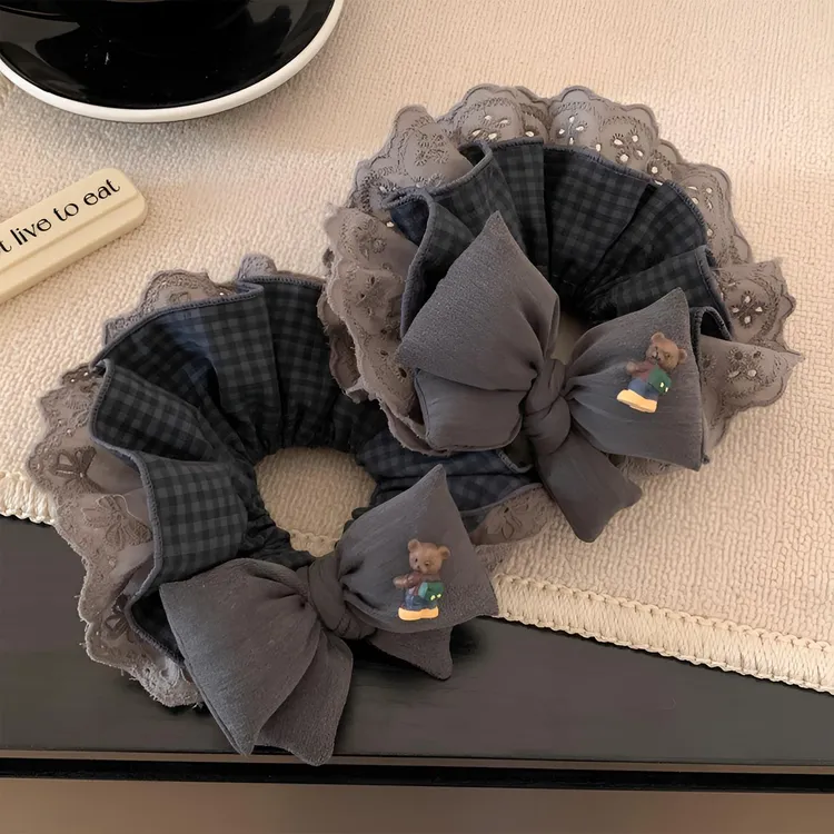 韩国东大门可爱小熊蝴蝶结蕾丝发圈新款网红时尚丸子头绳皮筋肠圈