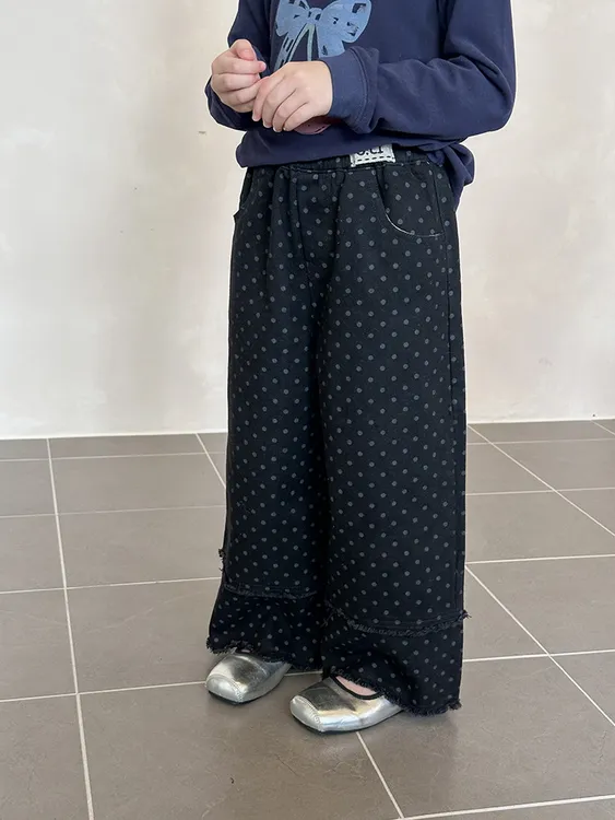 现货【全棉】女童秋季波点贴标拼接休闲裤子儿童甜美圆点休闲25F042