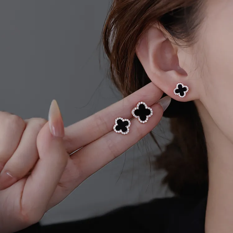 足银耳饰 999纯银闪钻四叶草耳钉女新款2025新款爆款小众耳饰首饰