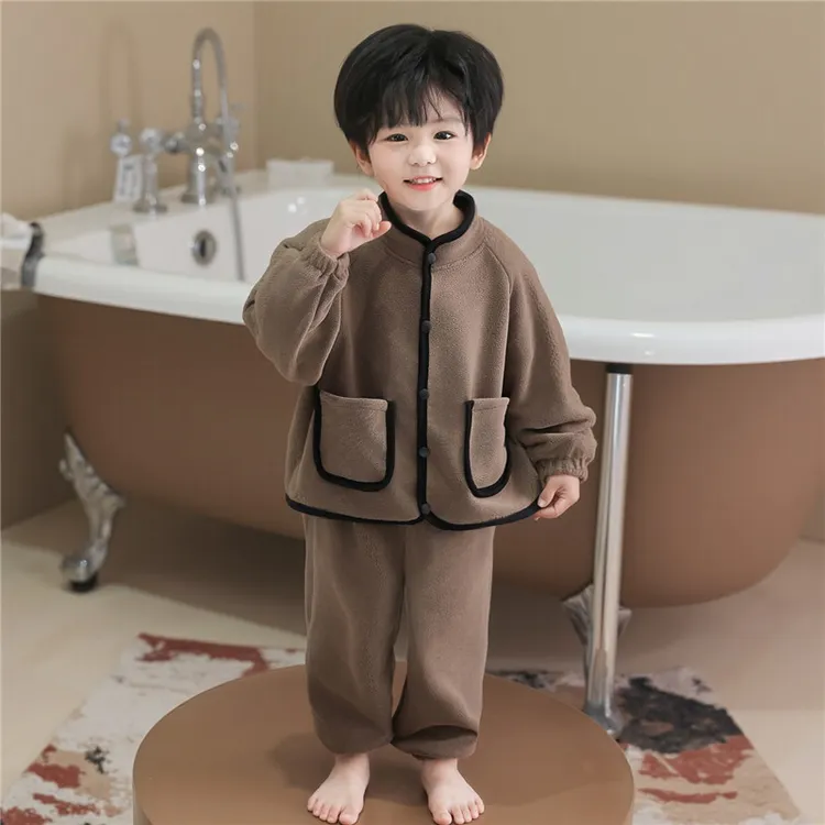 洋气男童睡衣套装秋冬季法兰绒奥粒绒保暖男孩儿童开衫家居服小童