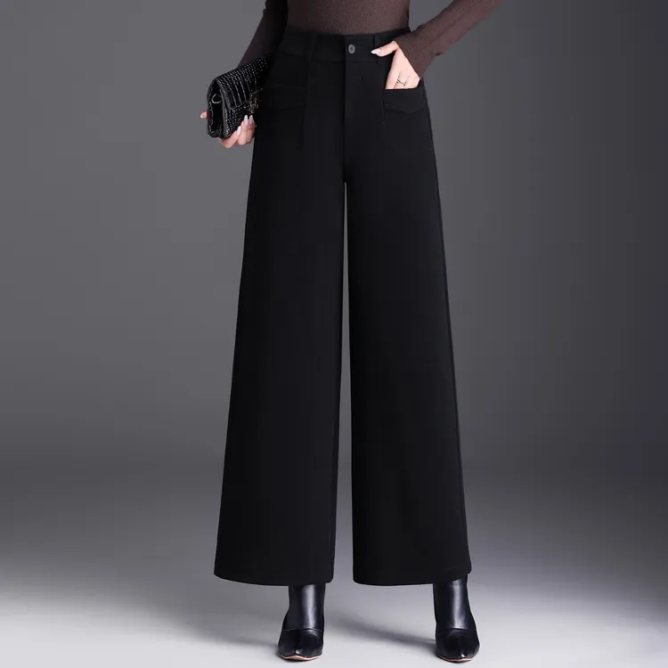 毛呢阔腿裤女2025秋冬新款高腰宽松休闲女裤子垂坠感直筒长裤