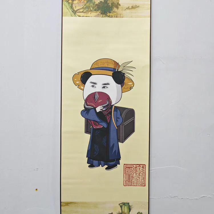 虾仁动画风格卷轴挂画 宿舍玄关创意搞笑装饰画可私人订制