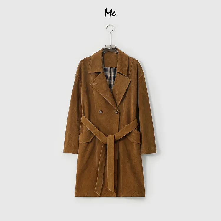 ME【库尔勒皮风衣（含腰带）】进口牛反绒收腰显瘦时尚皮衣MESA2144