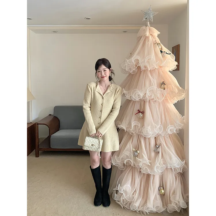 Miao【杏韵织间】韩版秋冬小香风气质修身针织精致时尚毛织连衣裙