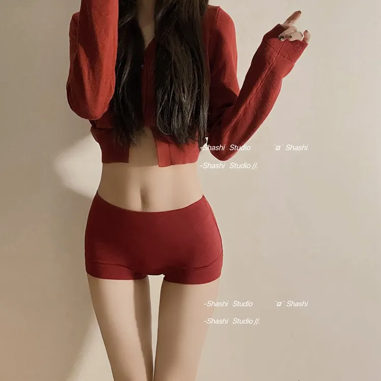 3条装 纯棉红色内裤女生石墨烯裆中高腰本命年大码收腹包臀平角裤