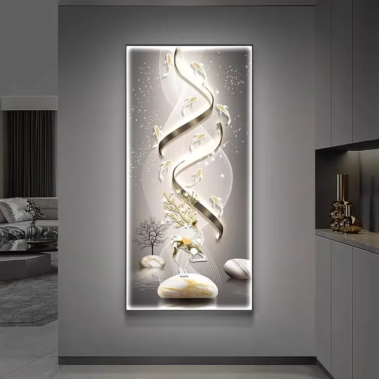 现代简约高端玄关装饰画入户正对门轻奢高级感走廊过道挂画带灯