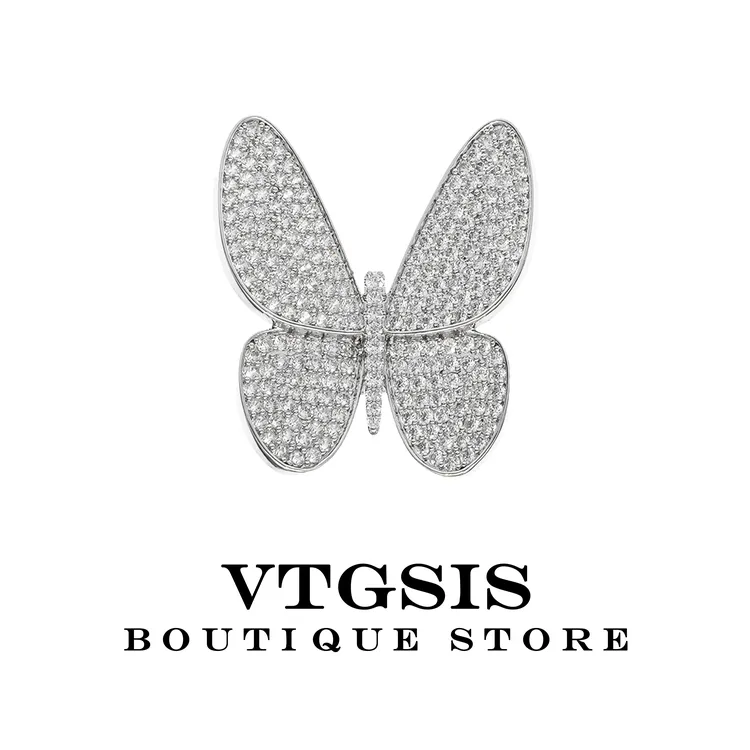 VTGSIS 合金合成锆石戒指 鎏银蝴蝶钻饰胸针【中古姐妹推荐】1416
