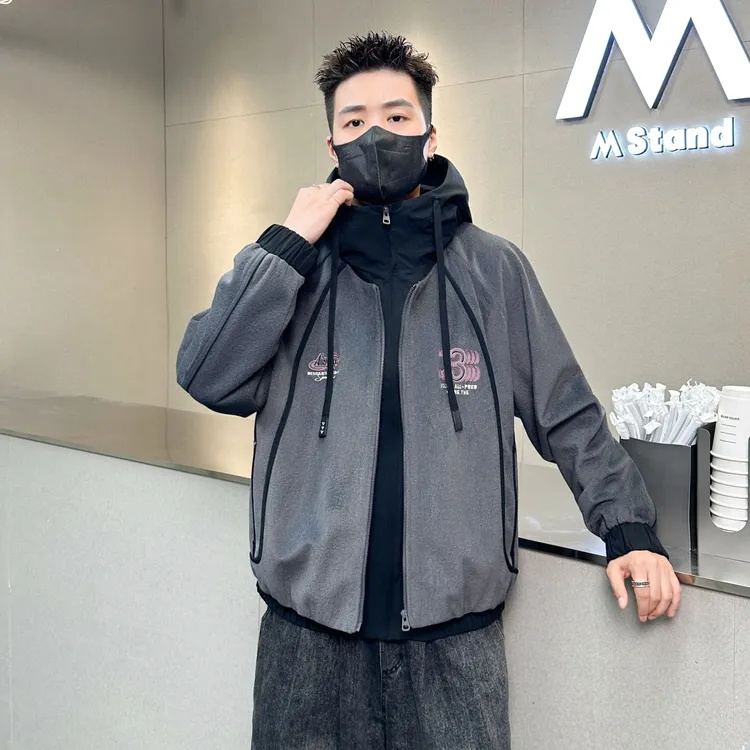 【绒】美式复古巴马绒秋季男士外套夹克春秋休闲男士外套秋冬款