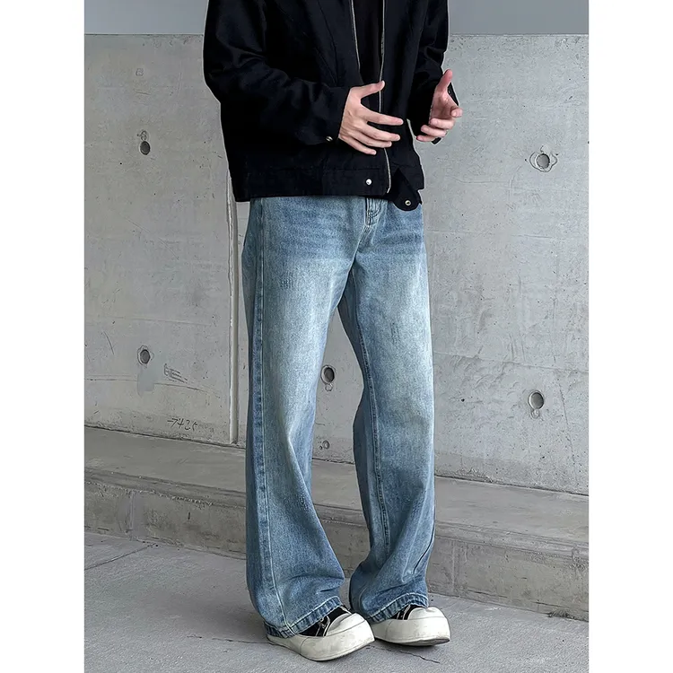 美式复古微喇牛仔裤男2025春秋新款痞帅弯刀阔腿裤cleanfit长裤子