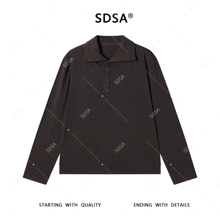 SDSA男士秋冬新款轻奢痞帅男装纯色半纽扣翻领长袖T恤潮牌舒适潮