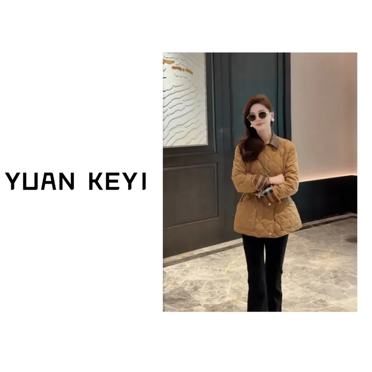 YUANKEYI“小皮领” 绵羊皮领复古菱形格鹅绒服轻装滑