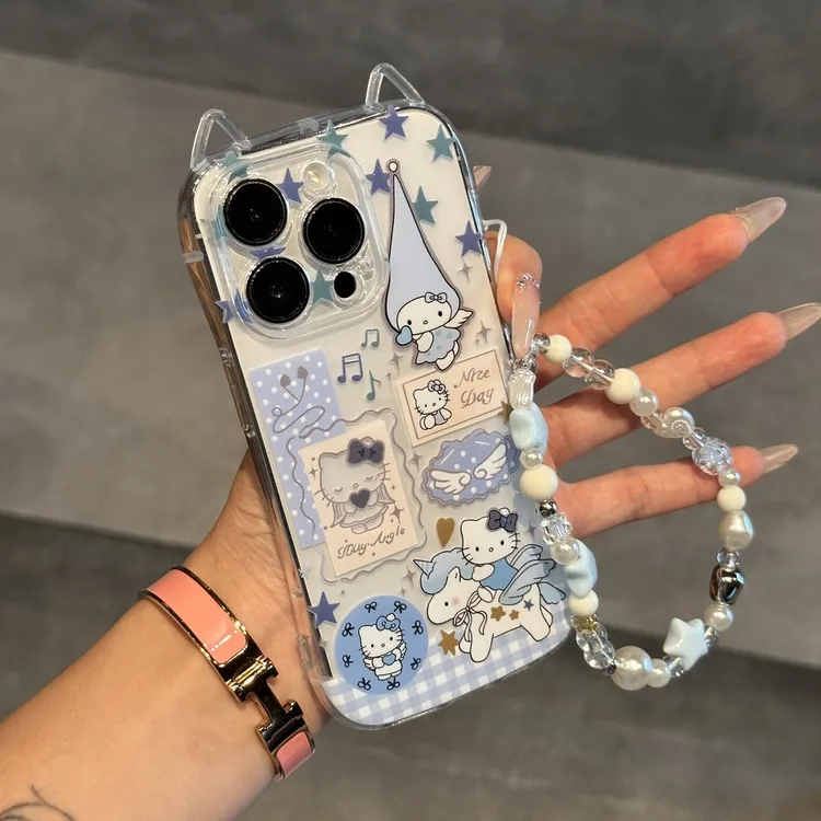 适用爱心天使小KT挂链iPhone16/15pro猫耳朵手机壳苹果14/13/12