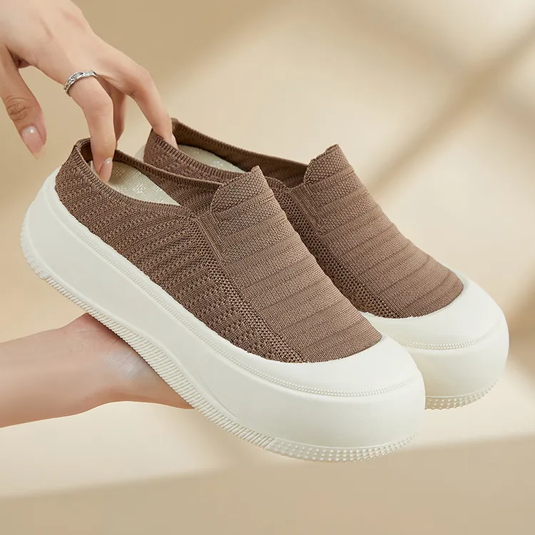 2025夏季新款简约厚底飞织半托时尚百搭休闲女鞋透气极简风渔夫鞋