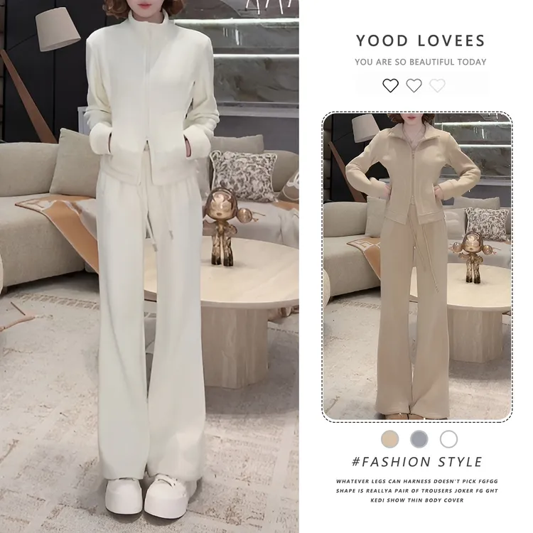 小个子穿搭时尚休闲套装女秋冬2025新款爆款立领卫衣阔腿裤两件套