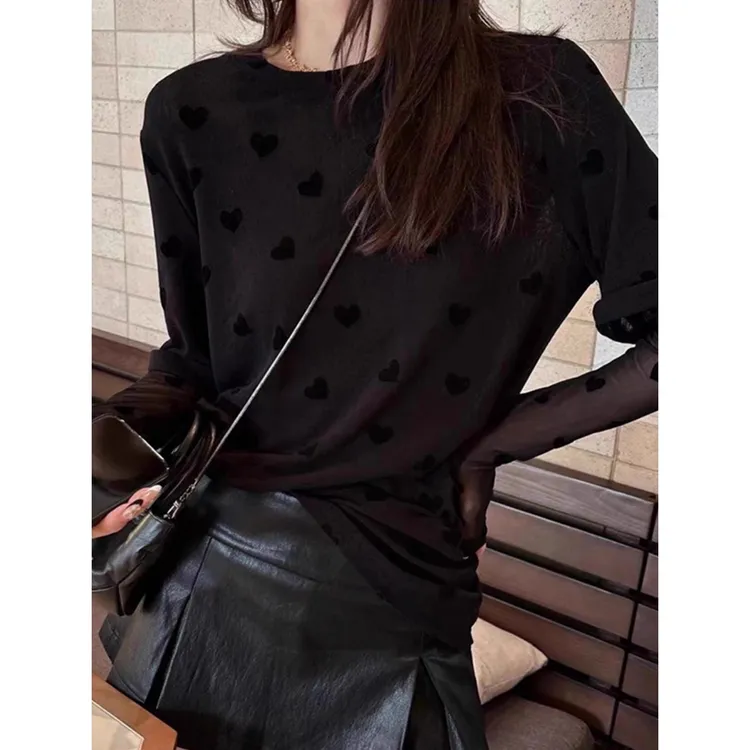 独特超好看减龄黑色假两件拼接t恤女2025秋季高级小众不撞衫上衣