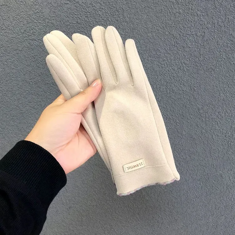 手套女冬季ins简约保暖加绒防寒户外开车骑行电动车可触屏手套新