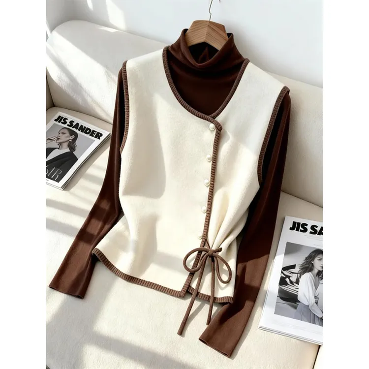 2025秋季新款时尚显瘦气质网红高档洋气女长袖内搭打底衫马甲套装