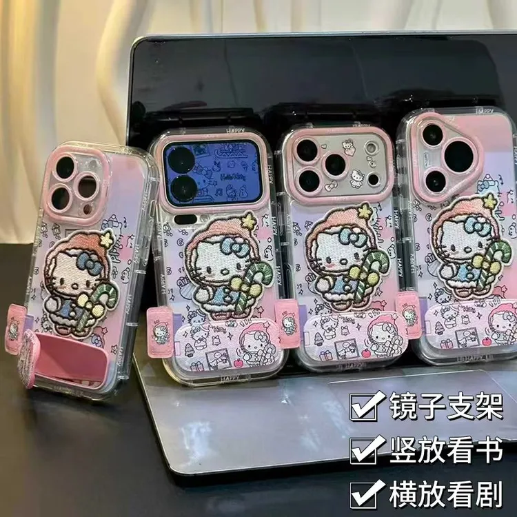 圣诞装KT刺绣支架适用苹果17promax羽纱16手机壳华为vivo小米oppo