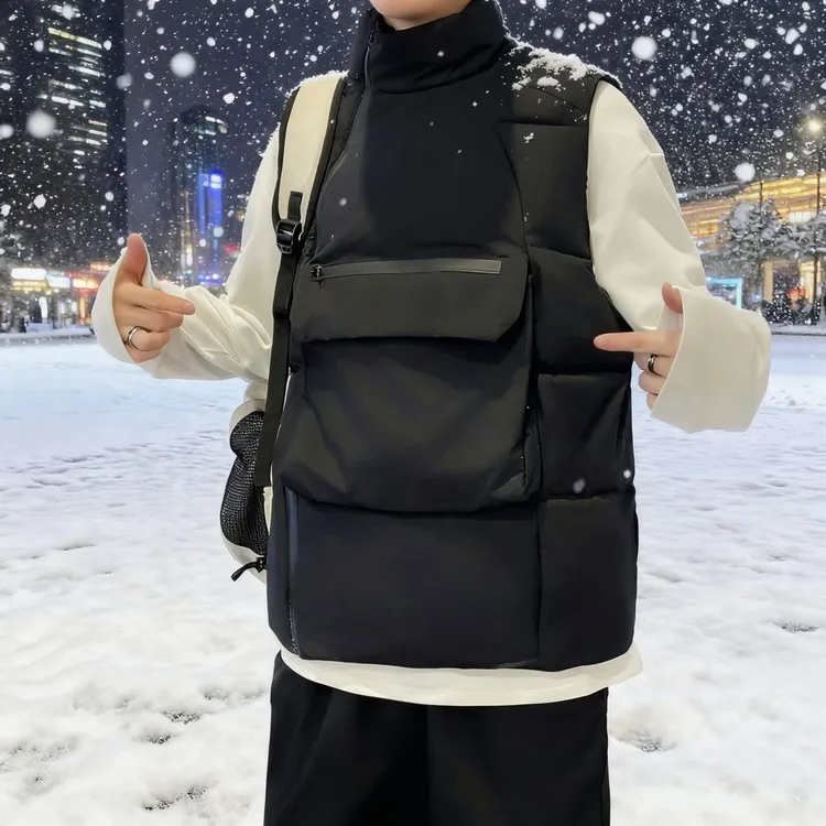 秋冬工装马甲男保暖加厚立领棉马夹青年大口袋潮流无袖外套防寒