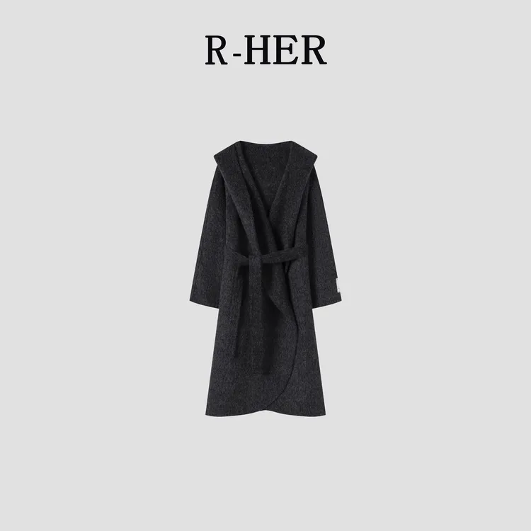 R-HER【连帽大衣】外套大衣女高级感连帽毛衣宽松慵懒风针织衫开衫