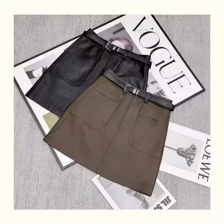 【送皮带】春秋牛皮（革）裙显瘦时尚休闲百搭女士设计感气质HQ-YHY