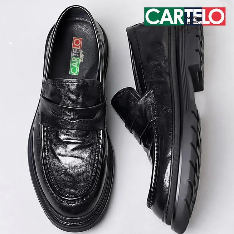 CARTELO/卡帝乐鳄鱼男鞋真皮牛皮一脚蹬上班开车乐福鞋休闲皮鞋男