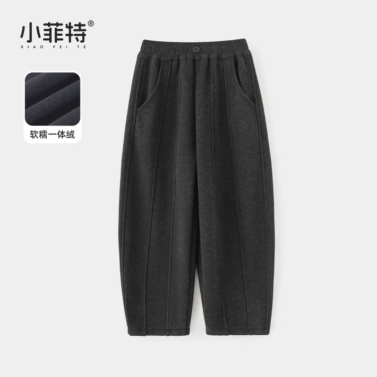 小菲特女童冬装新款中大童加绒保暖儿童加厚弯刀休闲裤HNKD57631