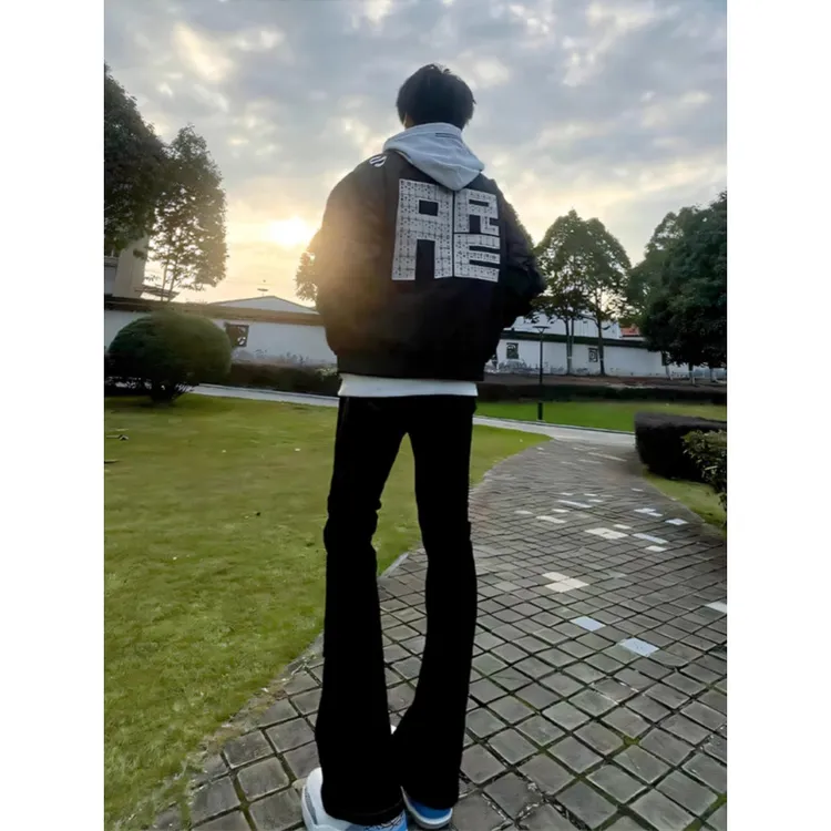 cleanfit黑色微喇牛仔裤男款美式高街户外裤子潮牌痞帅修身弯刀裤