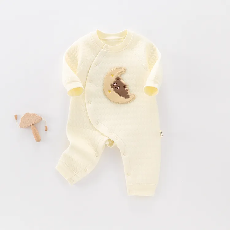 晚安小熊 秋冬新款保暖连体衣婴儿男女宝宝空气棉爬服春秋婴幼儿