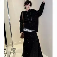 慵懒风气质亮片毛衣套装裙女秋冬季2024新款高级感针织裙两件套女