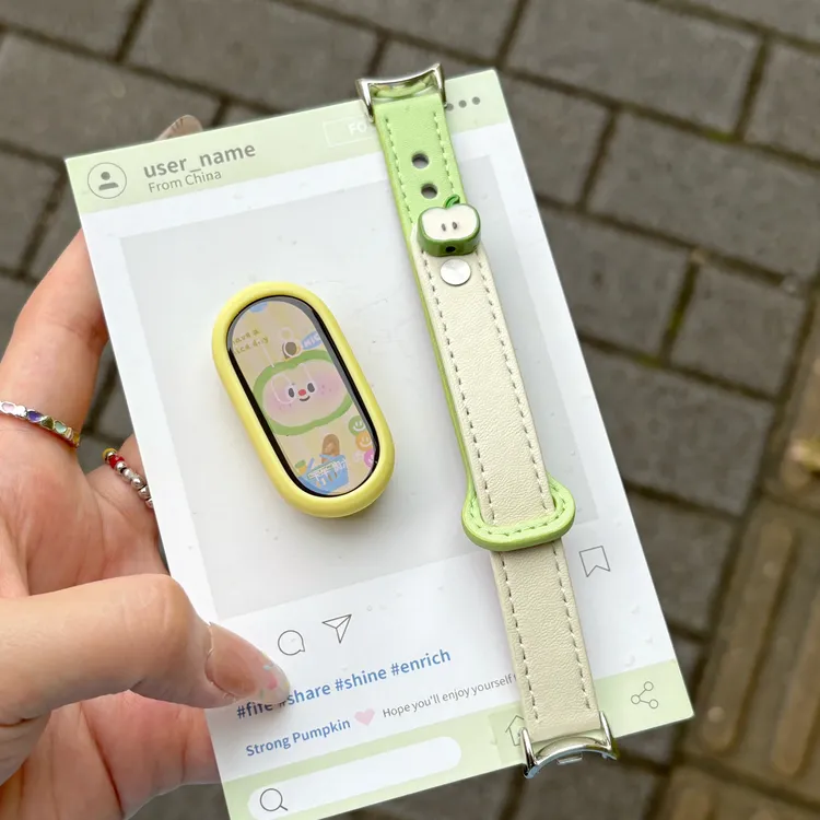 青苹果拼色皮质表带适用小米手环10/9/8华为手环新款表带小米9