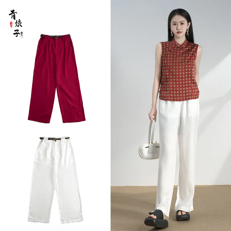 青娘子时尚高腰夏季爆款宽松休闲女士百搭直筒裤-60979薄款