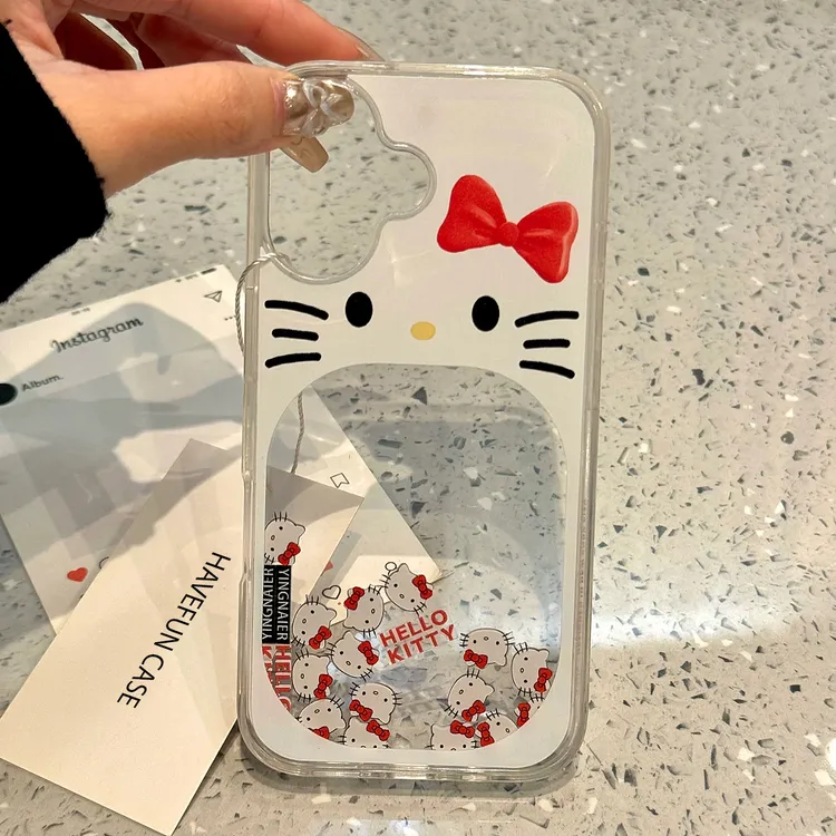 雅天立可爱滑片KT猫流沙适用苹果16/17手机壳iPhone15华为P70女13
