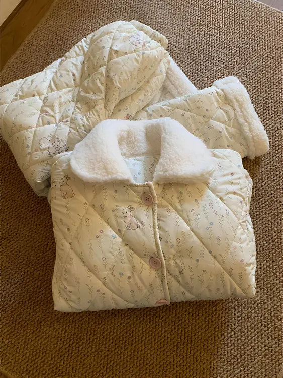 可爱兔子碎花夹棉睡衣女款秋冬季新款加厚保暖家居服两件套可外穿