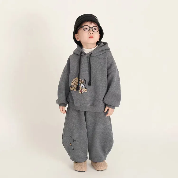男童女童秋冬款加绒套装2025新款加绒外套韩版宽松上衣裤子衣服潮