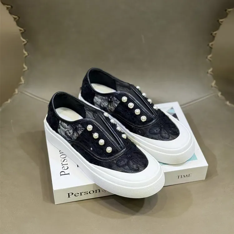 欧货真皮女鞋2025夏季新款时尚百搭平底镂空透气珍珠鞋女休闲网鞋