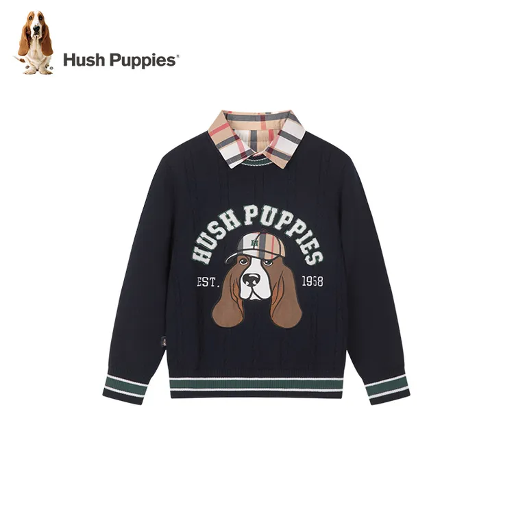 【假两件】暇步士童装时尚假两件毛衣儿童保暖学院风针织线衣