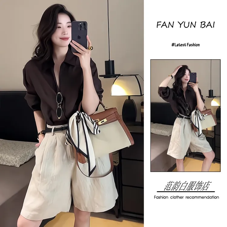 夏季2025新款一整套女装韩系穿搭高级感气质显瘦衬衫阔腿裤两件套