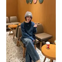 MY【蓝眼泪】100%绵羊毛冬季新款韩系慵懒风圆领拉毛套头针织衫上衣